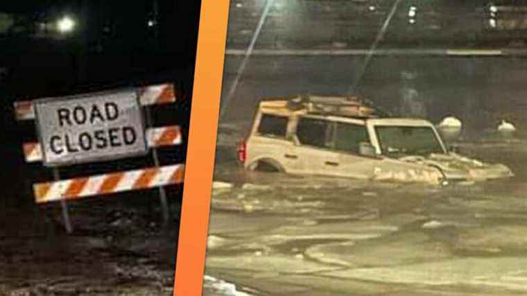 Un conducteur de Ford Bronco ignore le panneau indiquant que la route est fermée et plonge dans une rivière gelée