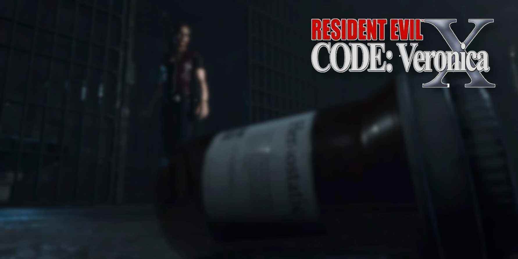 Image from fan made Resident Evil: Code Veronica remake showing a bottle of pills in the foreground and Claire Redfield in the background.