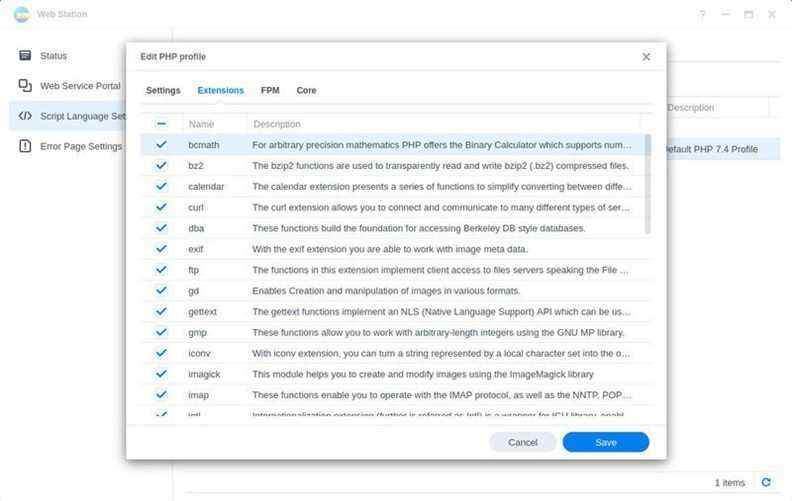 Extensions de script de station Web Synology DSM 7