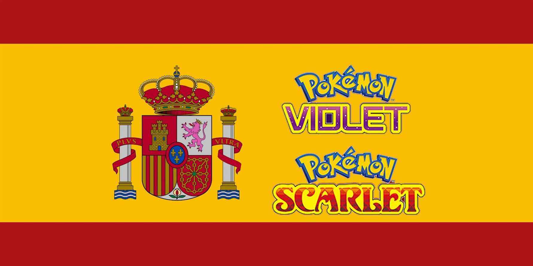 The Pokemon Violet and Pokemon Scarlet text logo with the flag of Spain.