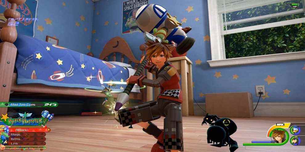 Sora combattant sans cœur dans la chambre d'Andy