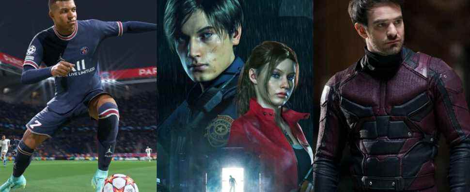 Kylian Mbappe, Leon and Claire from Resident Evil 2, and Daredevil