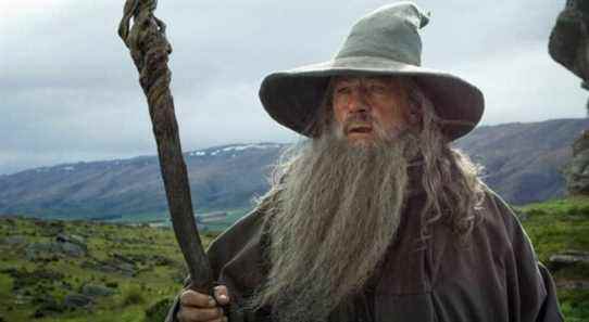 Ian McKellen's Gandalf frowning and holding his staff in The Hobbit