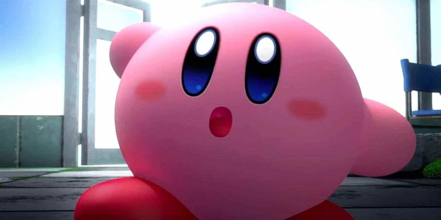 Kirby up close in a cinematic Kirby and the Forgotten Land trailer