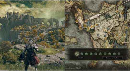 (Left) Player looking over the open-world (Right) Map and markers