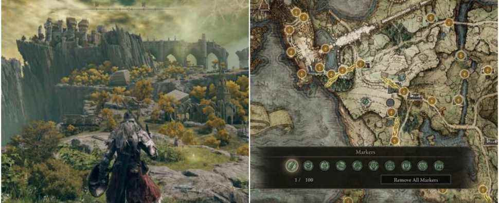 (Left) Player looking over the open-world (Right) Map and markers