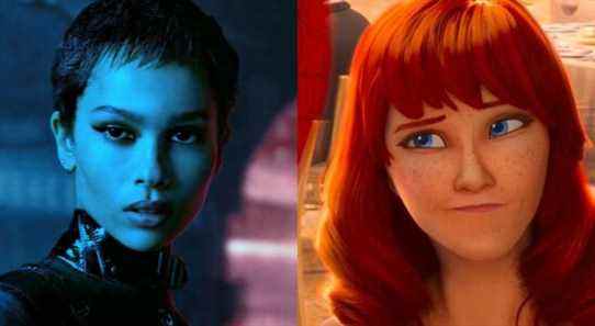Left: Kravitz in The Batman; right: Mary Jane in Into The Spiderverse