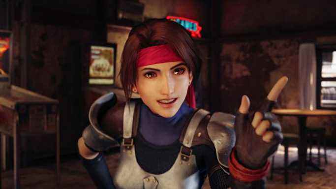 Jessie sourit en pointant son doigt dans Final Fantasy VII Remake