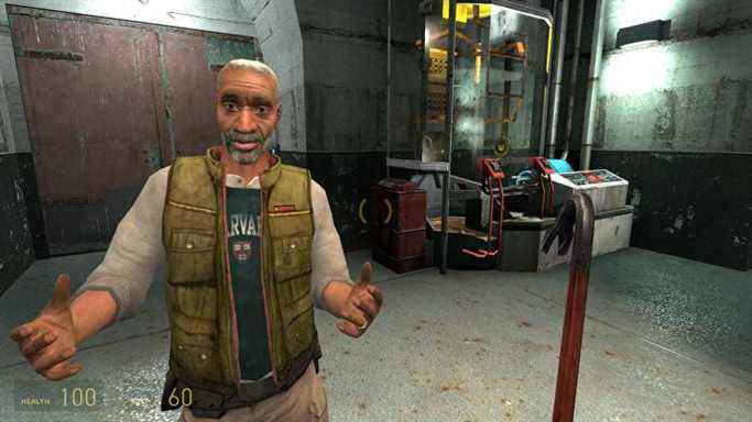 Eli Vance fait des gestes avec ses mains dans Half-Life 2