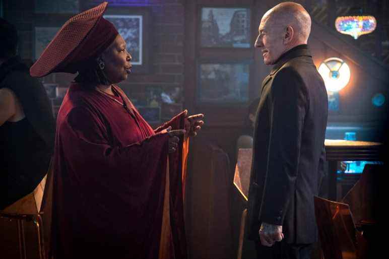 Pictured: Whoopi Goldberg as Guinan and Sir Patrick Stewart as Jean-Luc Picard of the Paramount+ original series STAR TREK: PICARD. Photo Cr: Nicole Wilder/Paramount+ ©2022 ViacomCBS. All Rights Reserved.