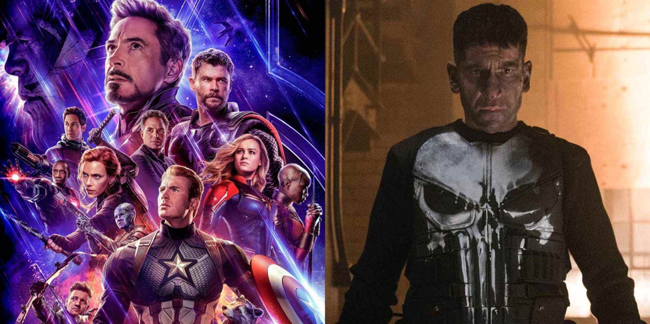 Split image of the poster for Avengers Endgame and Jon Bernthal as the Punisher