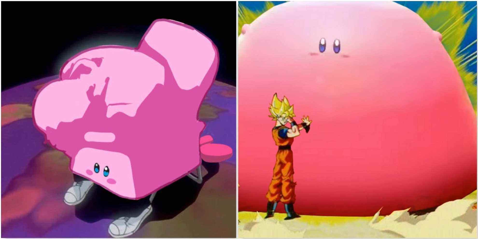 Kirby memes involving Evangelion and Dragon Ball Z