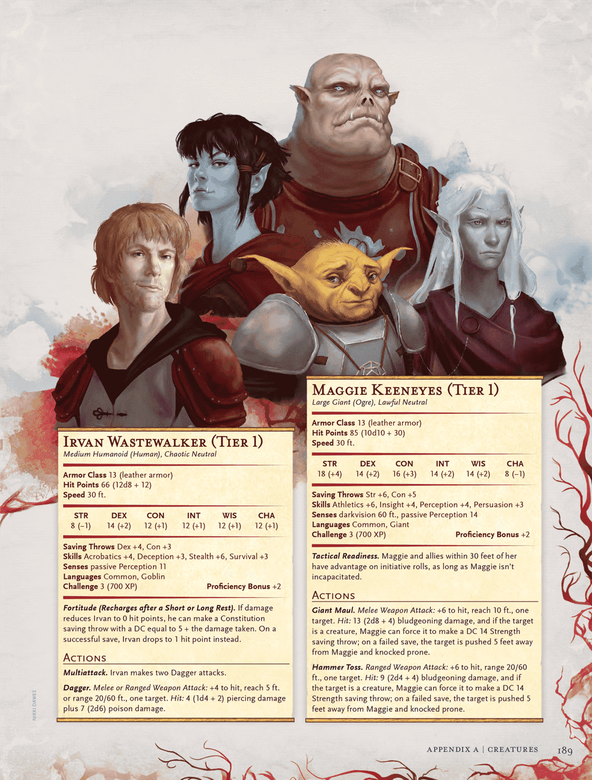 Le groupe complet d'aventuriers, dont Irvan Wastewalker et Maggie Keeneyes.