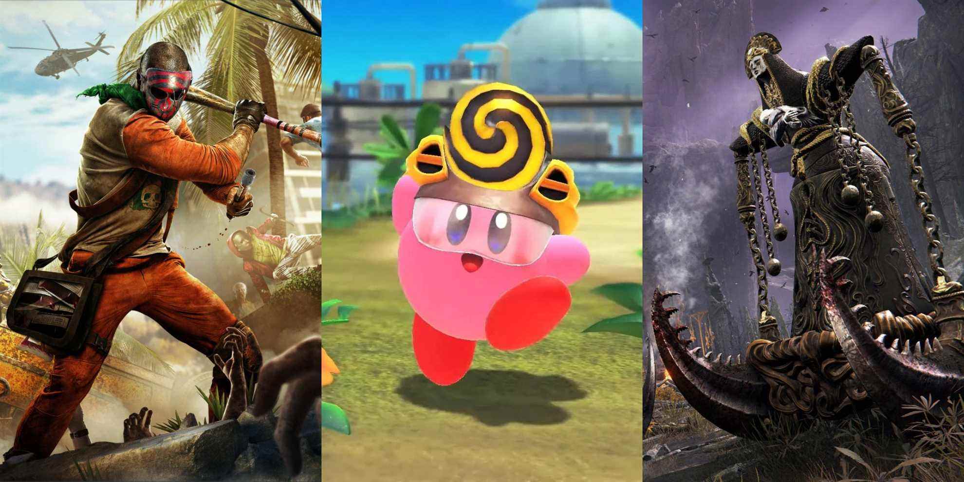 A bandit from Dying Light, Kirby, and an enemy from Elden Ring