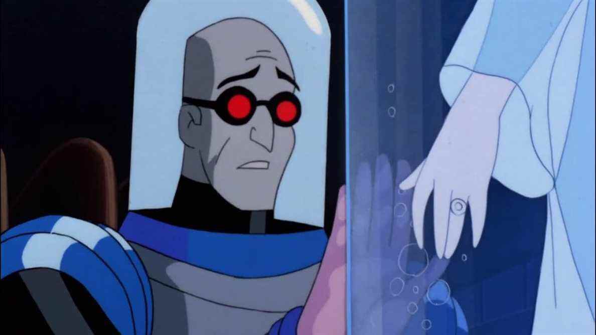 M. Freeze regarde tristement sa femme gelée dans Batman : la série animée. 