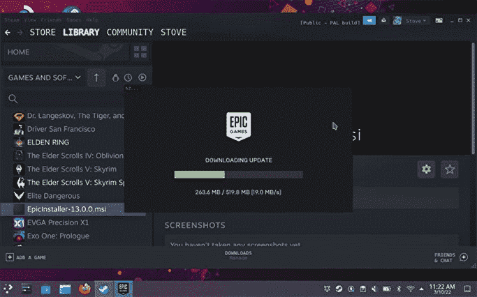 Étape 12 de l'installation du lanceur Epic Games sur le Steam Deck : lancez le programme d'installation dans Steam pour ouvrir complètement le lanceur.