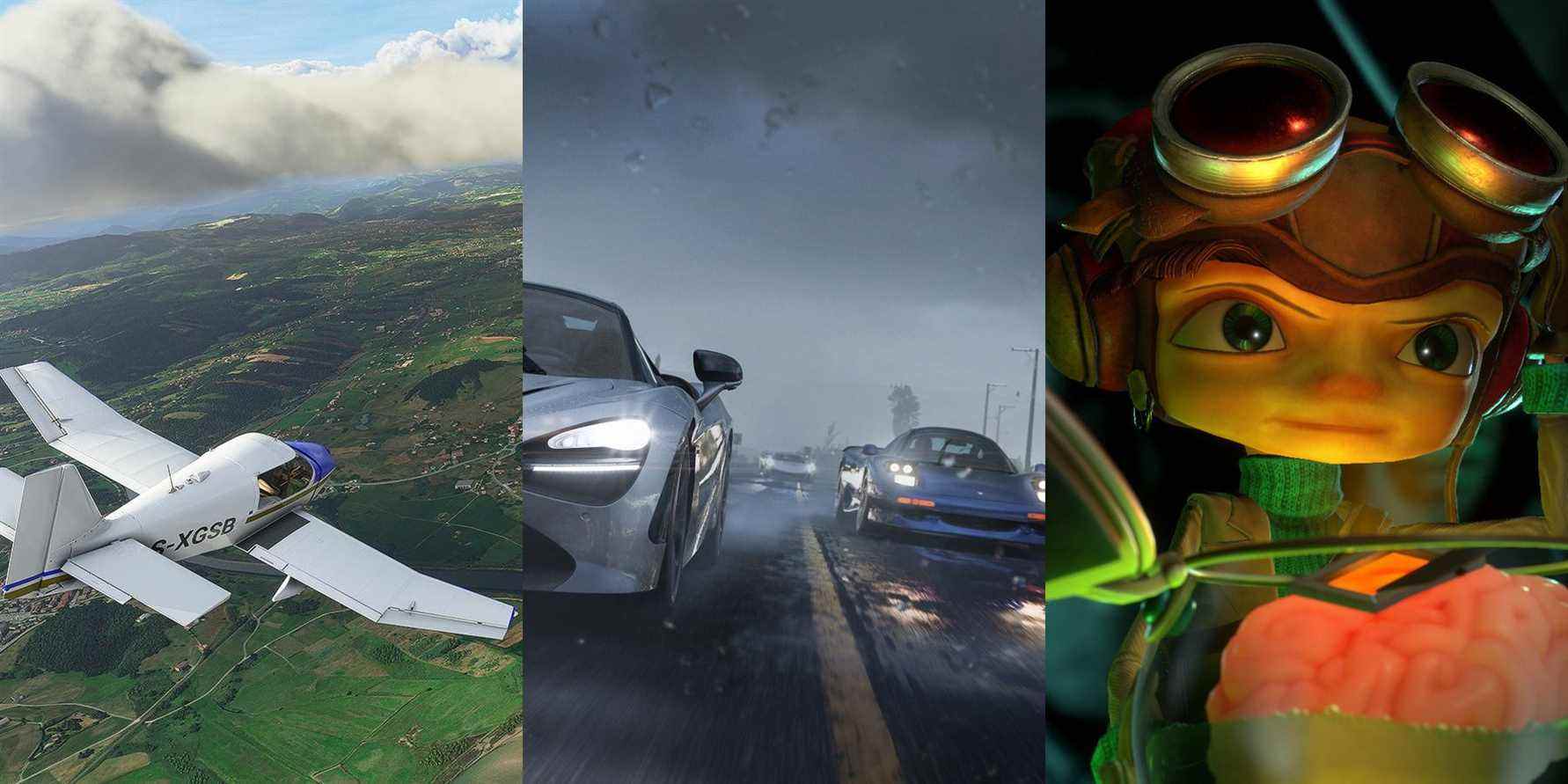 Microsoft Flight Simulator Forza Horizon 5 et Psychonauts 2