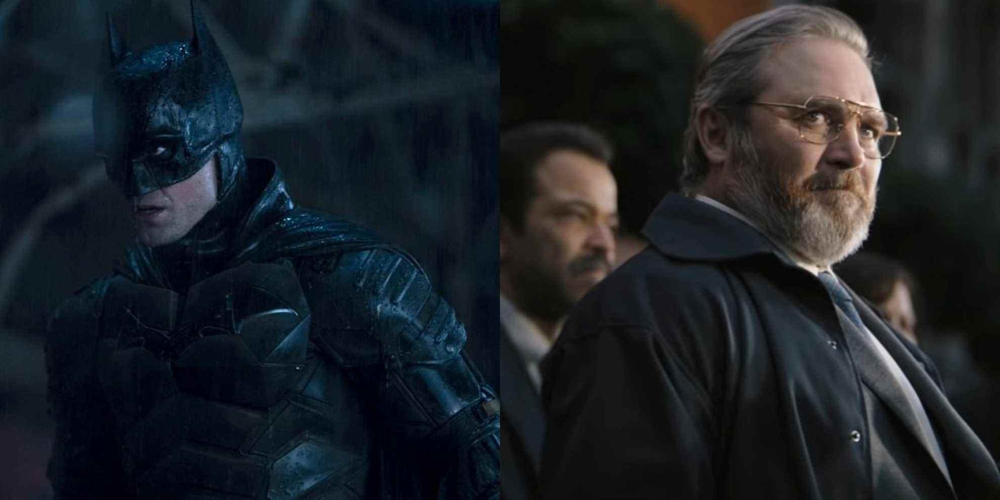 Split image of Batman and Commissioner Pete Savage in The Batman