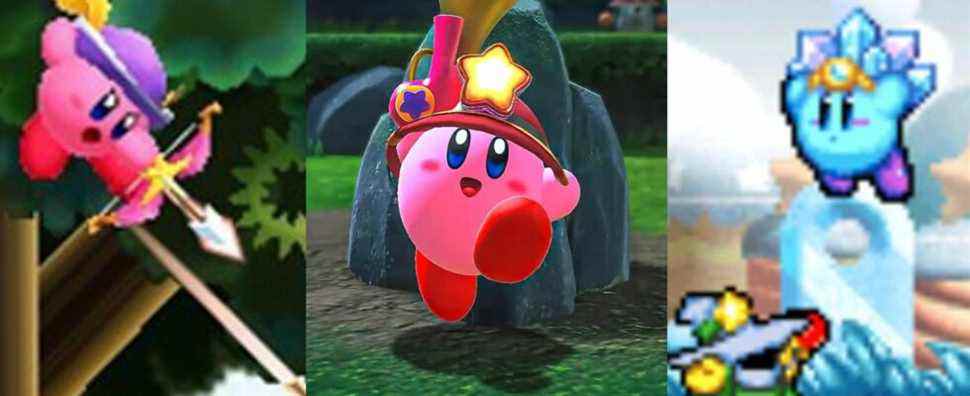 Kirby's Archer ability in Kirby Triple Deluxe; Kirby's Ranger ability in Kirby and the Forgotten Land; Kirby's Ice ability in Kirby Super Star Ultra