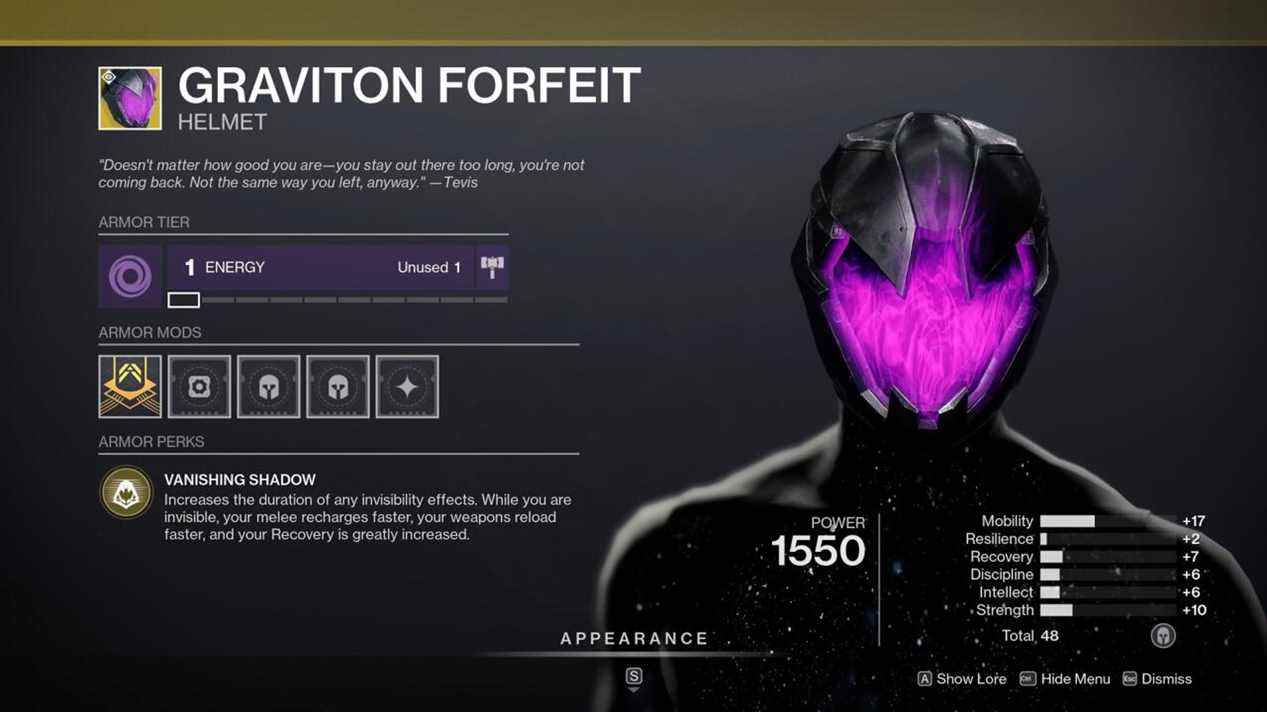 Améliorez tous vos nouveaux effets d'invisibilité de Void 3.0 avec Graviton Forfeit.