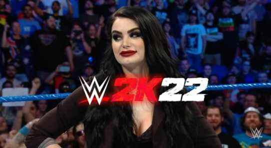 paige with wwe 2k22 logo