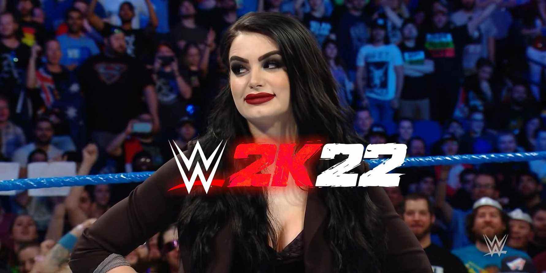 paige with wwe 2k22 logo