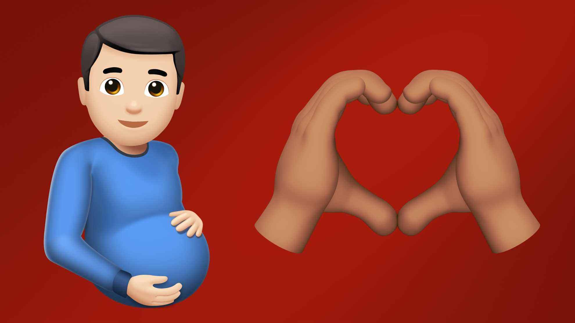 iOS 15.4 emoji homme enceinte coeur mains