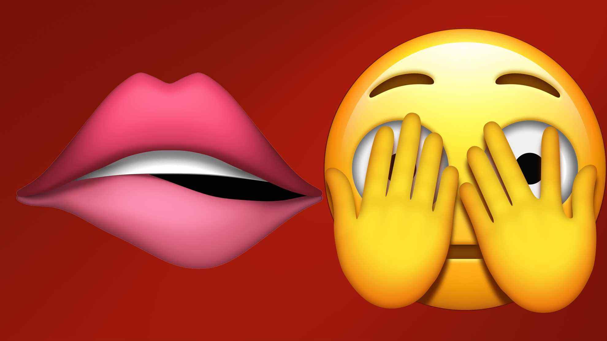 iOS 15.4 emoji mordant le visage couvert de lèvre