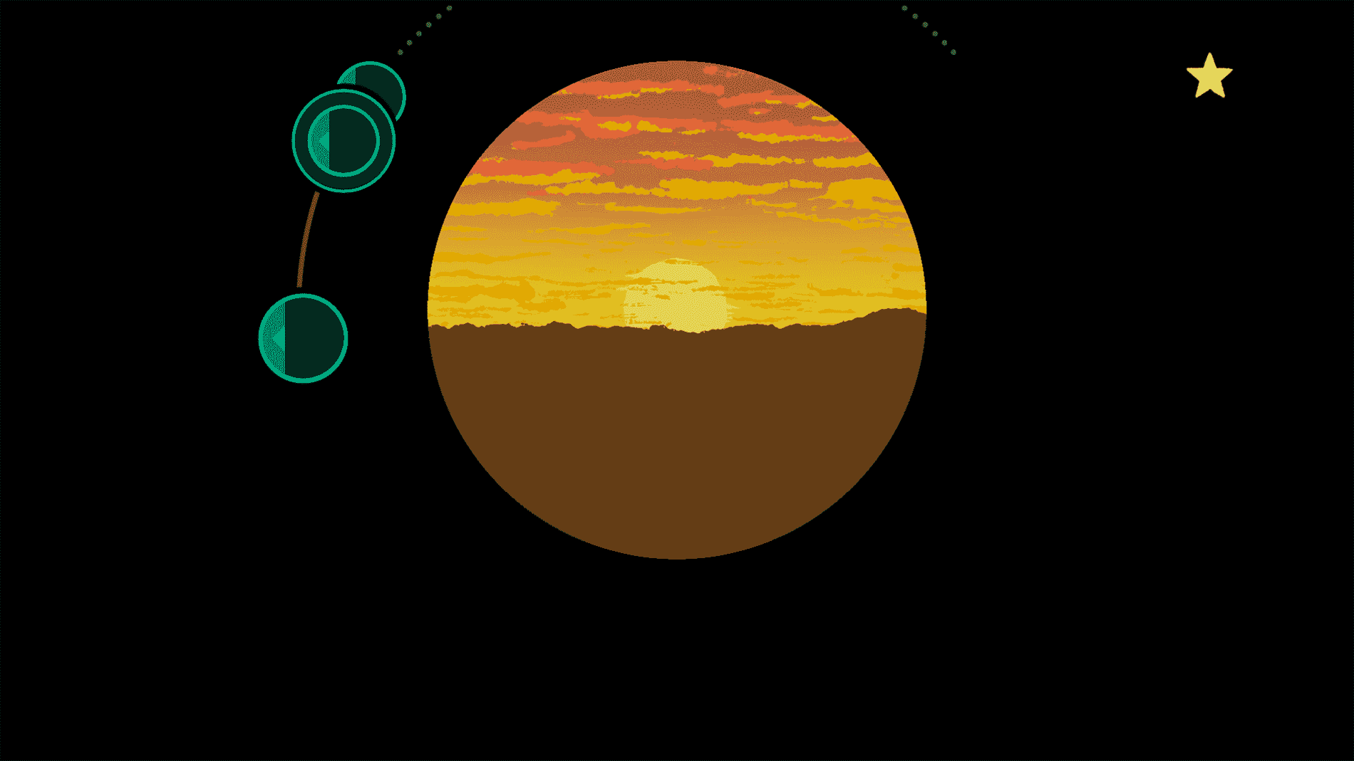 Une section rythmique avec des cercles concentriques et le coucher du soleil