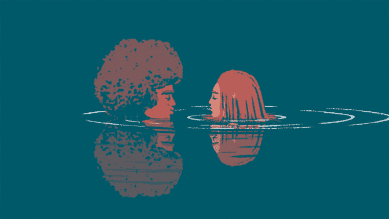 The protagonist swimming with a woman