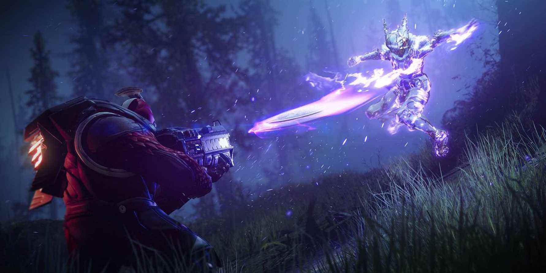 Un Titan de la sous-classe Void lance un bouclier sur un soldat de la Cabale dans Destiny 2.