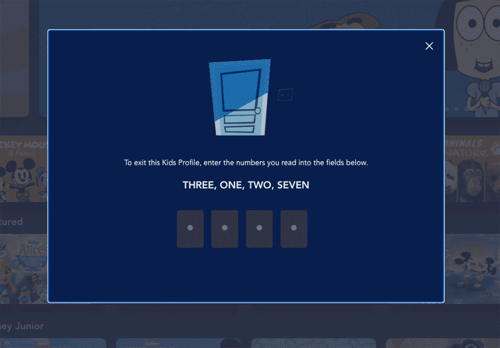 L'écran de sortie Kid-Proof sur Disney Plus demande aux utilisateurs de saisir des chiffres écrits.