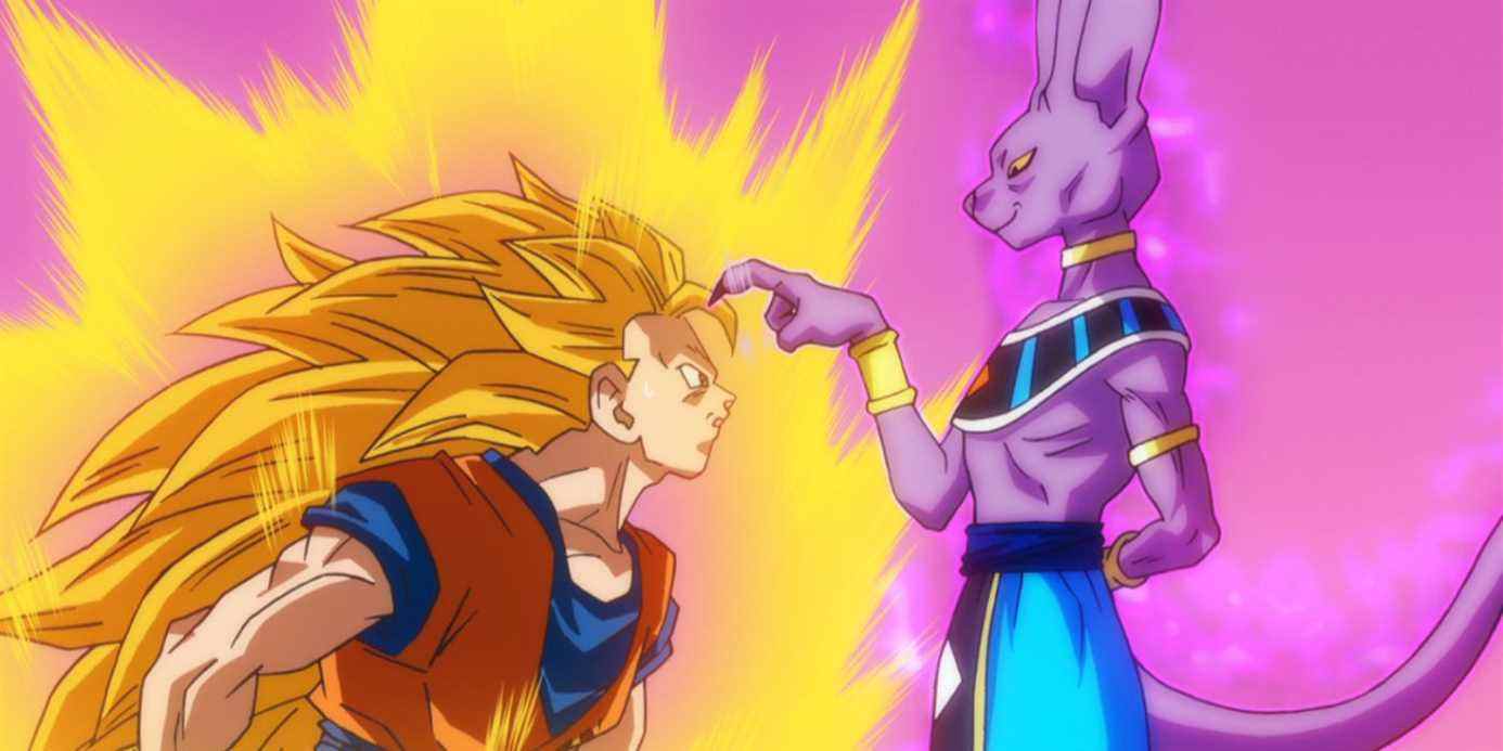 Capture d'écran de Dragon Ball Battle Of Gods Beerus éliminant facilement Super Saiyan 3 Goku