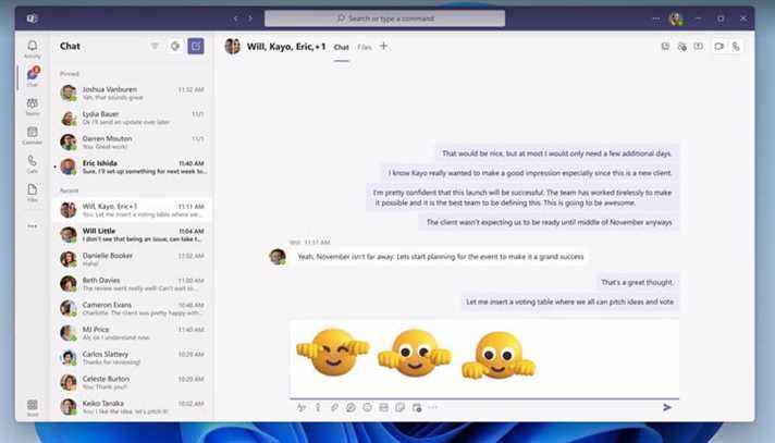 Emoji 3D dans les chats Microsoft Teams.