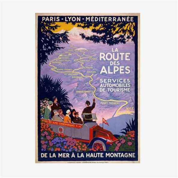 Vintage des années 1920 Français Route des Alpes France Travel Poster