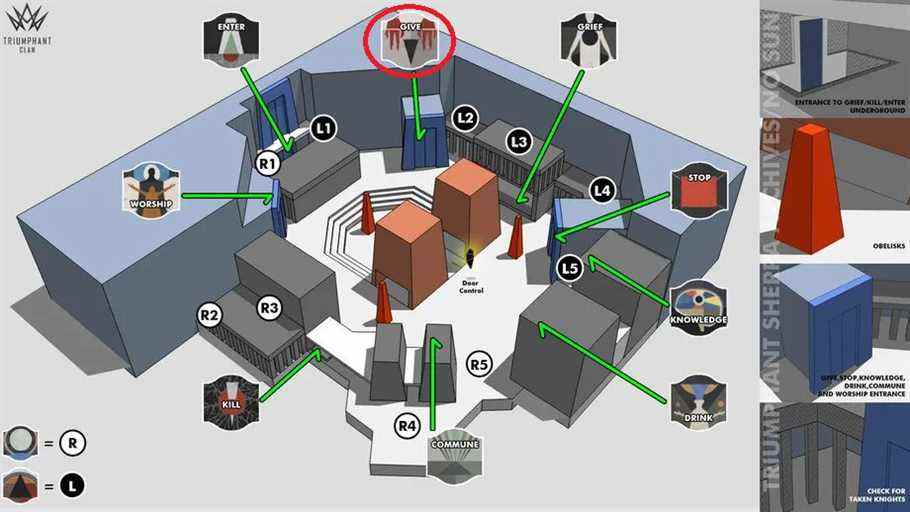 Une carte 3D de la rencontre avec le symbole Donner encerclé