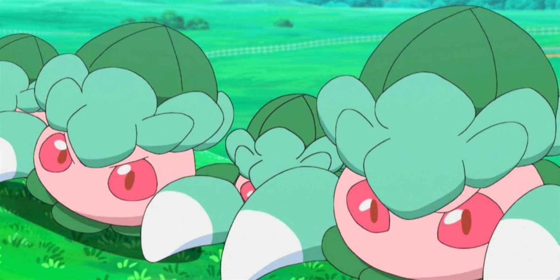 A group of Fomantis in the Pokemon anime