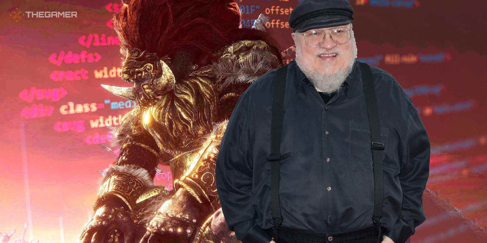 radahn, george r r martin in front of a coding screen