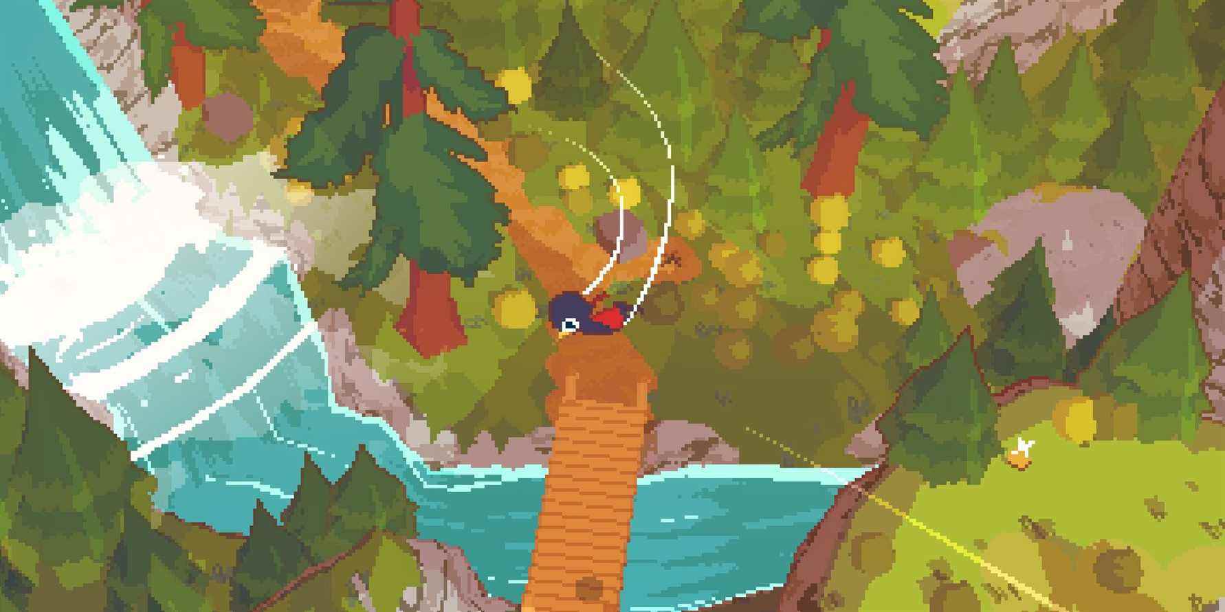 une-courte-randonnée-jeu-vidéo-oiseau-volant-dans-la-forêt-près-de-la-cascade