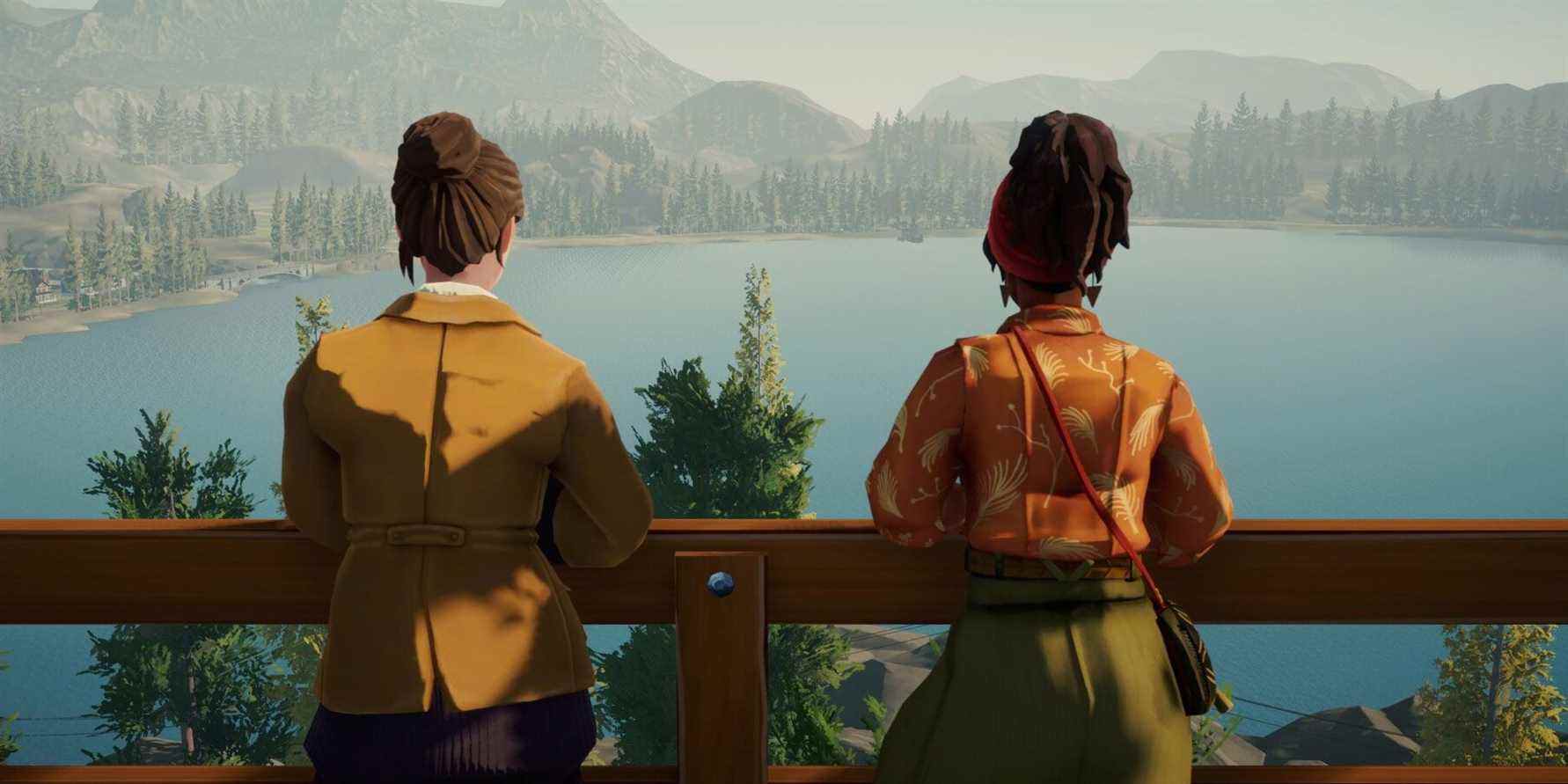 Lac-jeu-video-femmes-debout-surplombant-lac-et-montagne