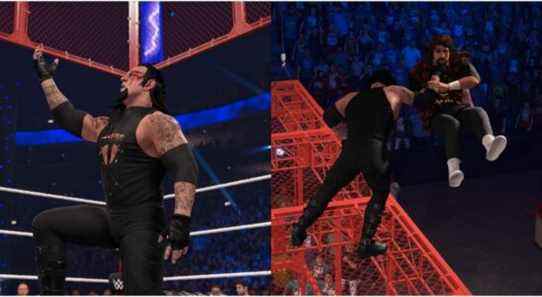 WWE 2K22 taker winning and fighting Hell in a Cell