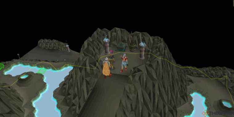 osrs character thinking near the slayer master konar on top of mount Karluum