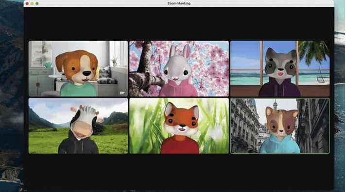 Une capture d'écran montre certains des nouveaux avatars d'animaux de Zoom lors d'une conférence téléphonique.