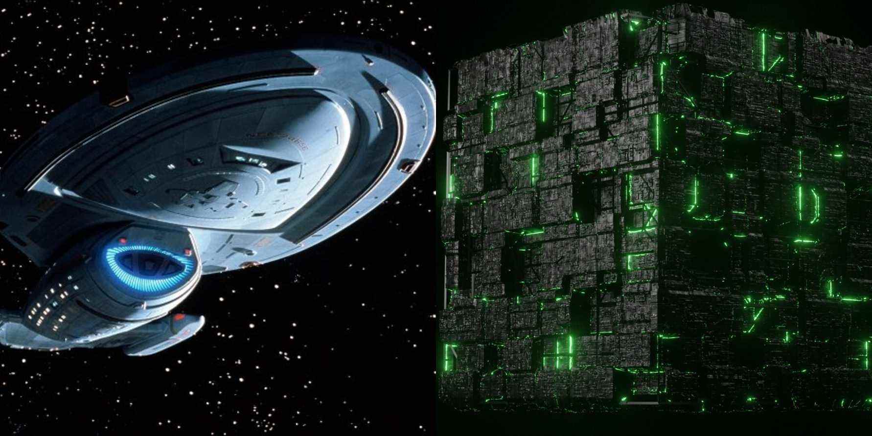 Star Trek starfleet ship and borg cube