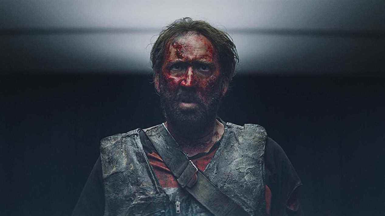 Nicolas Cage, covered in blood and ready to fight in Mandy