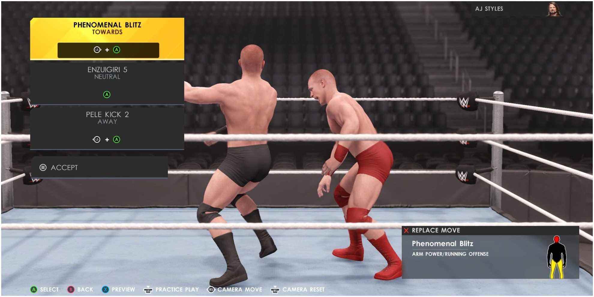 Écran de l'ensemble de mouvements WWE 2k22