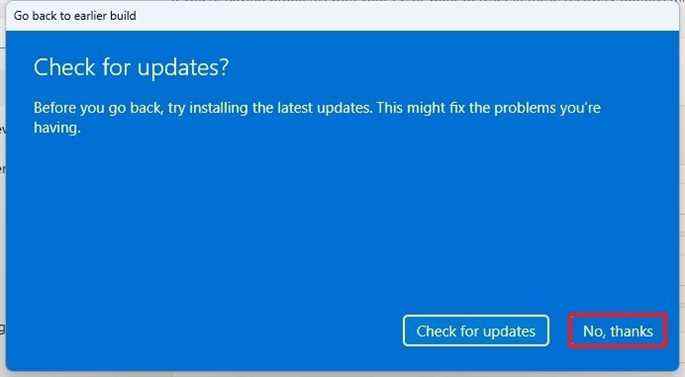 Ignorer la mise à jour Désinstaller Dev Windows