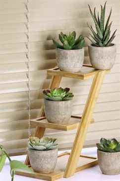 Winlyn Assortiment de fausses plantes succulentes décoratives avec pots gris, ensemble de 5