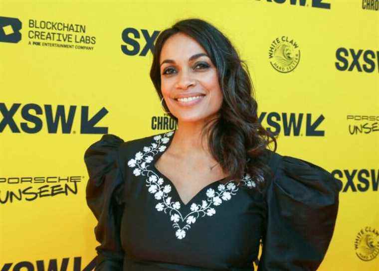 Rosario Dawson arrives for the world premiere of "DMZ" during the South by Southwest Film Festival at the Paramount Theatre on Sunday, March 13, 2022, in Austin, Texas. (Photo by Jack Plunkett/Invision/AP)