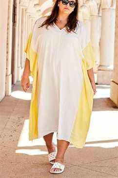 Robe longue caftan The Drop x Katie Sturino ivoire color block à col en V